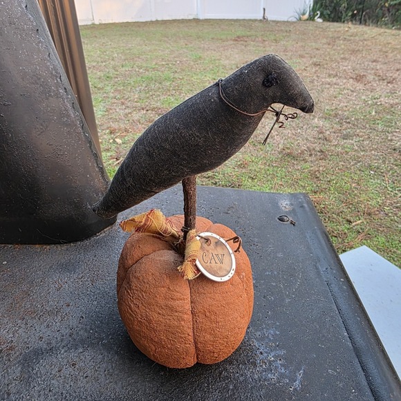 VTG Rustic Primitive Black Crow Pumpkin Halloween Farmhouse Fall Decor‎ Tag Star - Picture 2 of 10